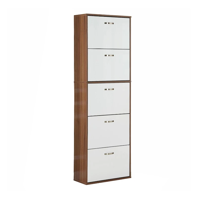 Homcom Armoire à Chaussures Blanc et Marron Foncé 60 x 28 x 189 cm
