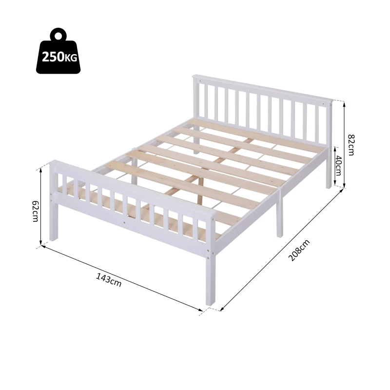 HOMCOM Double Bed Solid Pine Wooden Frame, 208L x 143W x 82Hcm-White and Oak