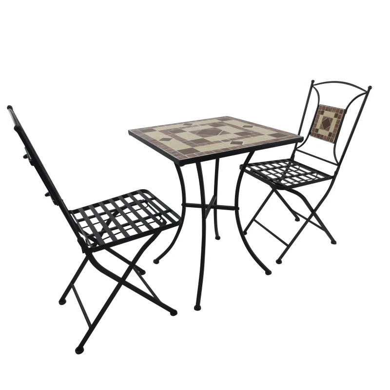 Outsunny 3 Pcs Metal and Mosaic Bistro Set-Orange/Black