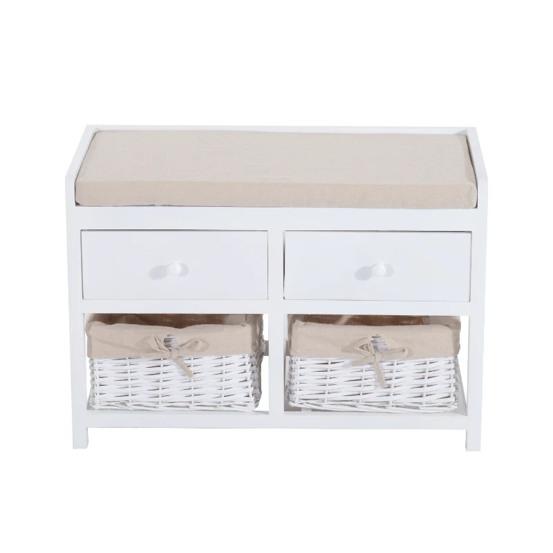 HOMCOM 2 Drawer Baskets Storage Unit Bench-White