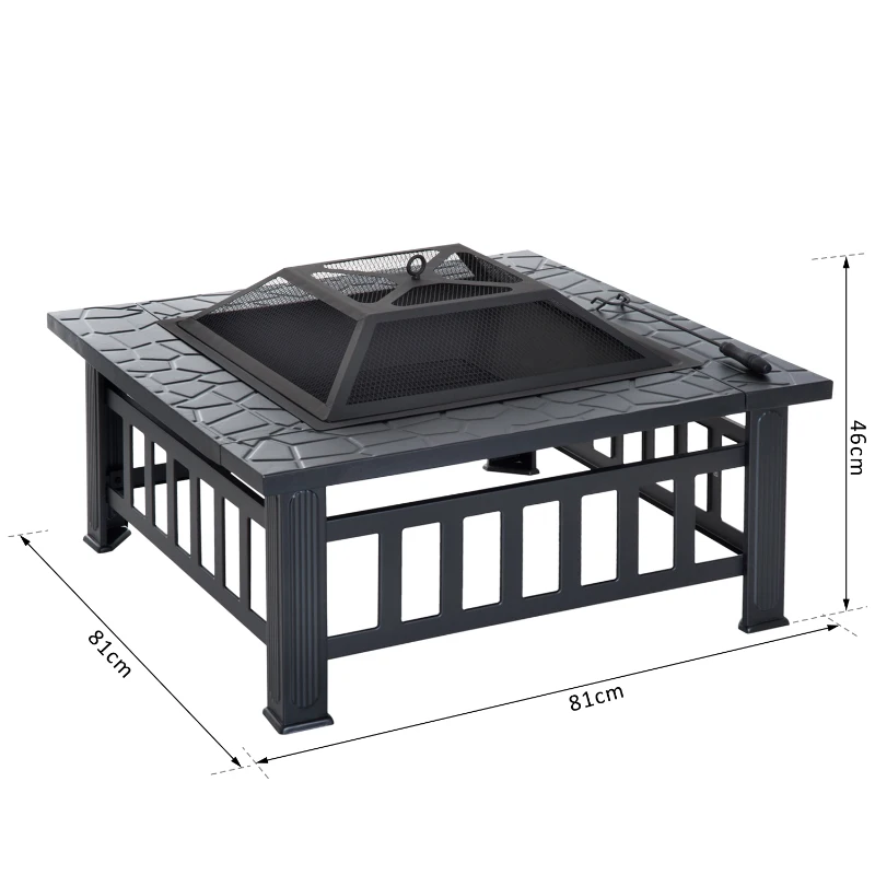 Outsunny Fire Pit, Square Shape-Black