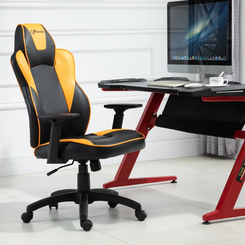Vinsetto PU Leather Office Swivel Chair w/ Orange Panels Padding High Back Adjustable Height Armrests Wheels Home Gaming Seat Black