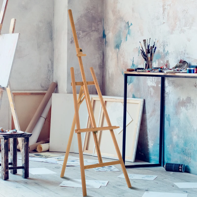 HOMCOM Folding Art Easel, A-frame, 174-230H cm-Beech Wood