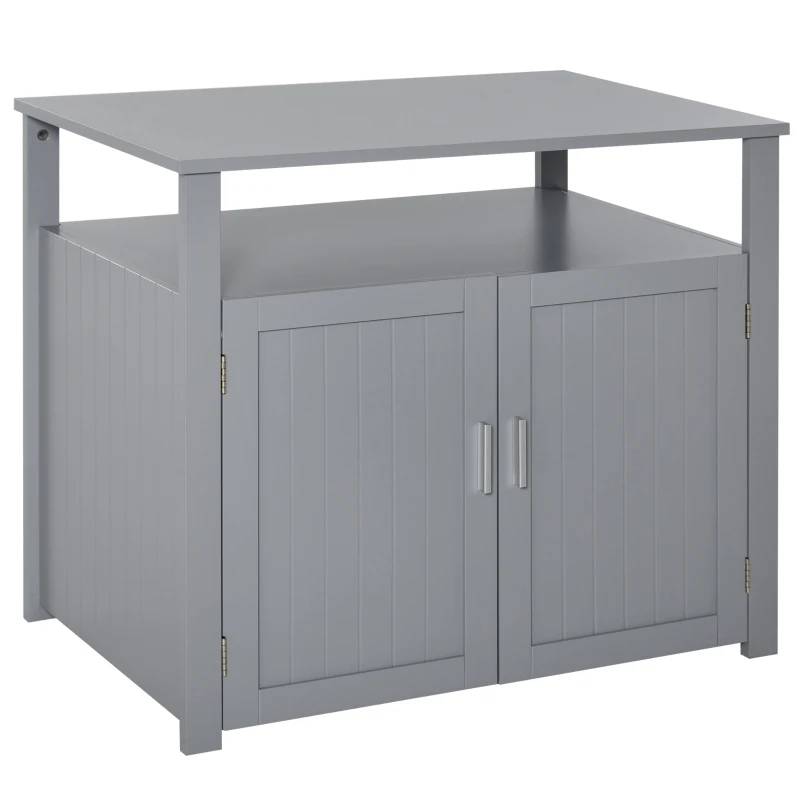 PawHut Wooden Cat Litter Box Enclosure Furniture with Adjustable Interior Wall & Large Tabletop for Nightstand, Grey