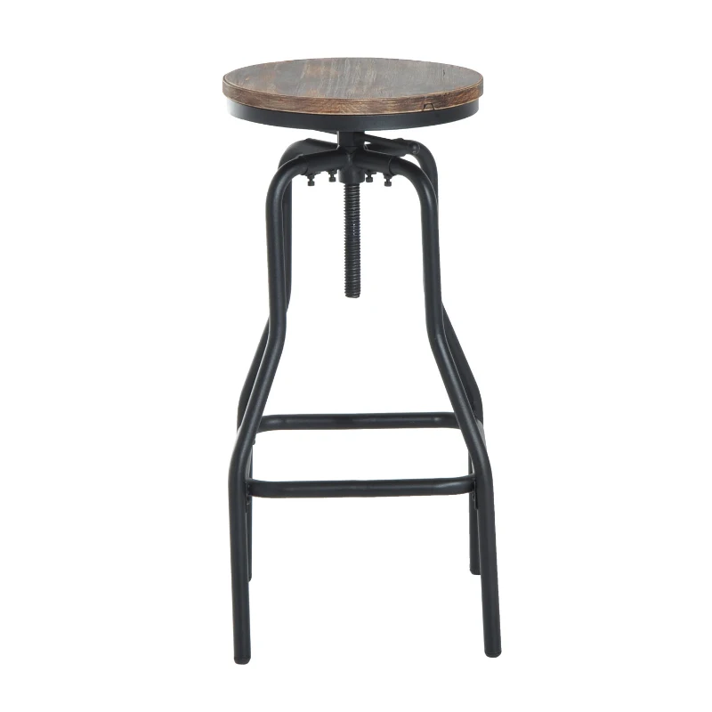 HOMCOM Vintage Industrial Bar Stool Height Adjustable Swivel Chair Metal Foot and Wood Surface (TypeB)