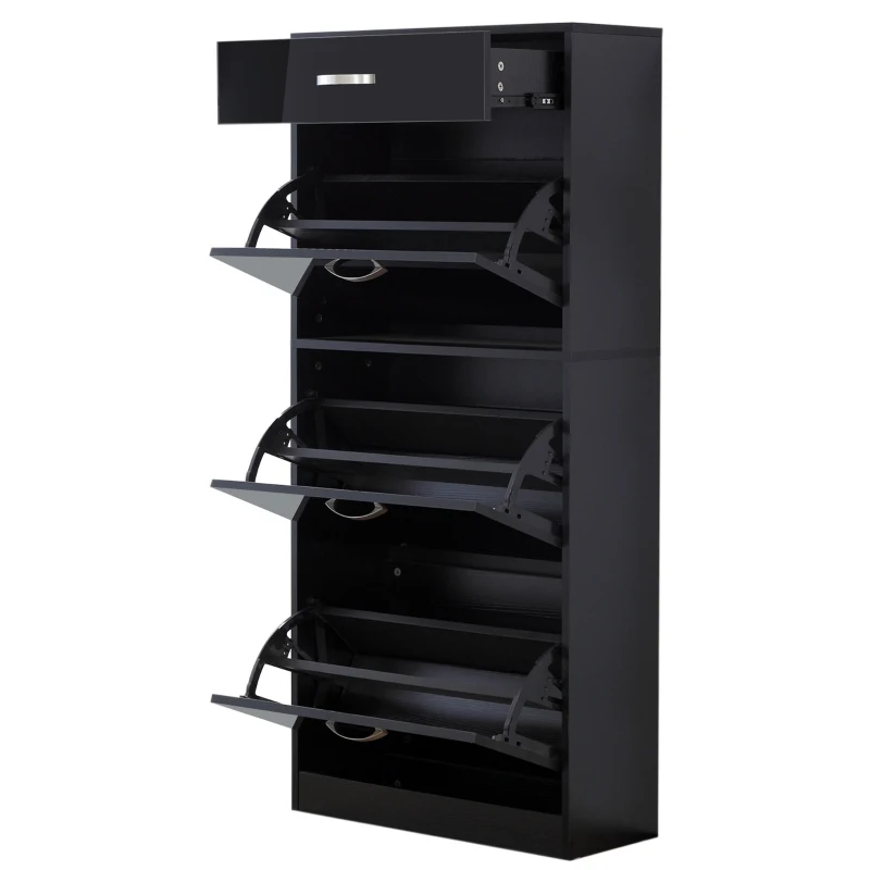 HOMCOM Shoe Storage Cabinet W/3 tipping drawers-Black