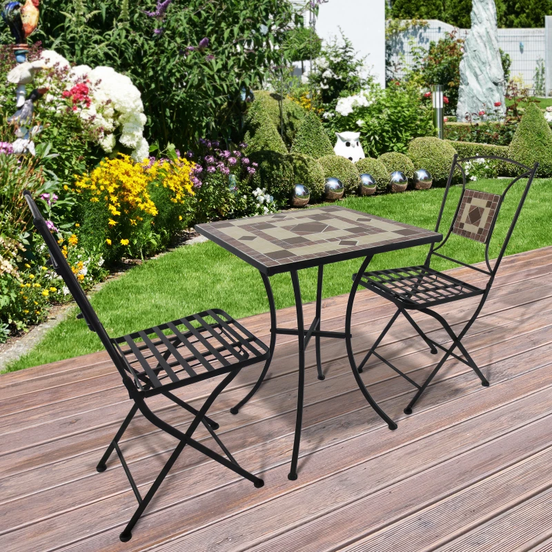 Outsunny 3 Pcs Metal and Mosaic Bistro Set-Orange/Black