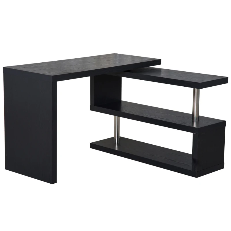 Homcom Table bureau table informatique adjacente pivotante1-360°avec étagères noir