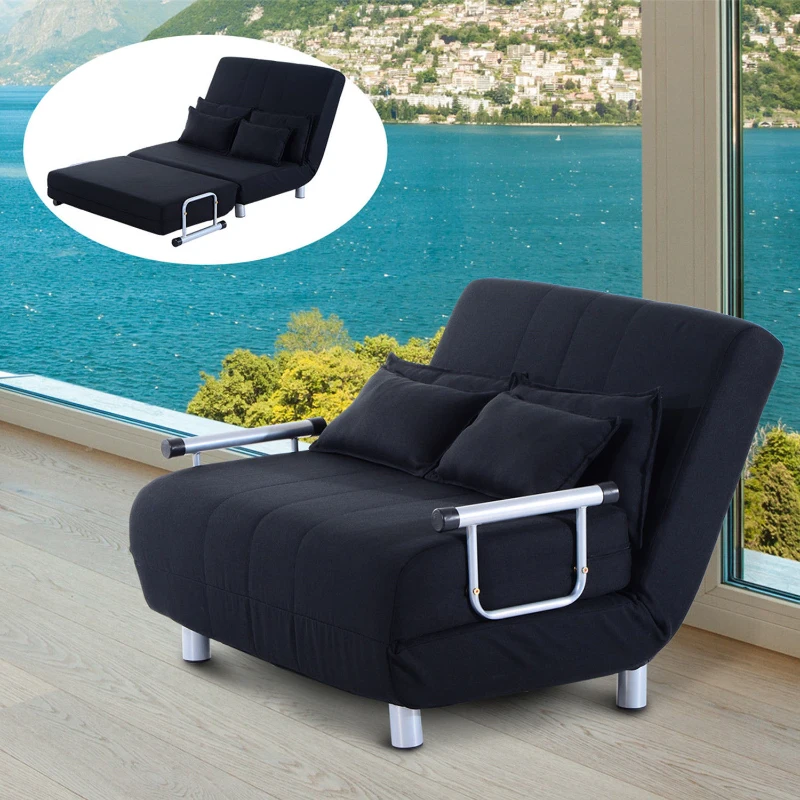 Fabric Adjustable 2Seat Sofa BedBlack aosom.co.uk