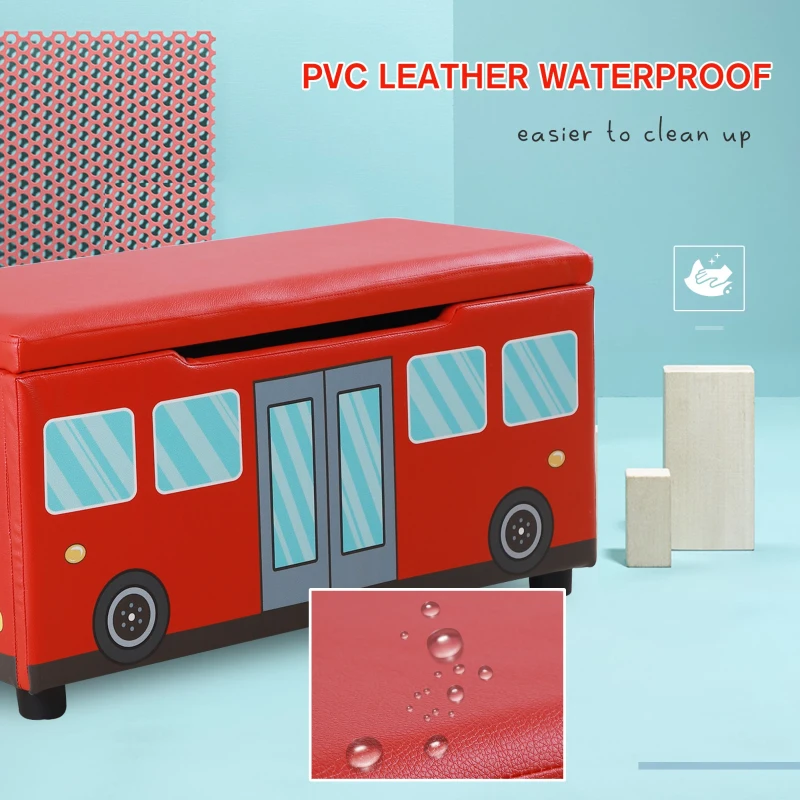 HOMCOM Kids PVC Collapsible Storage Bench Red