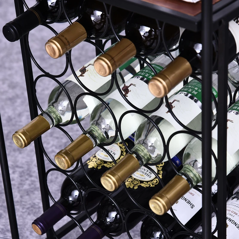 HOMCOM Metal Frame 24 Bottle Wine Rack Unit w/ Pine Wood Table Top Black Brown