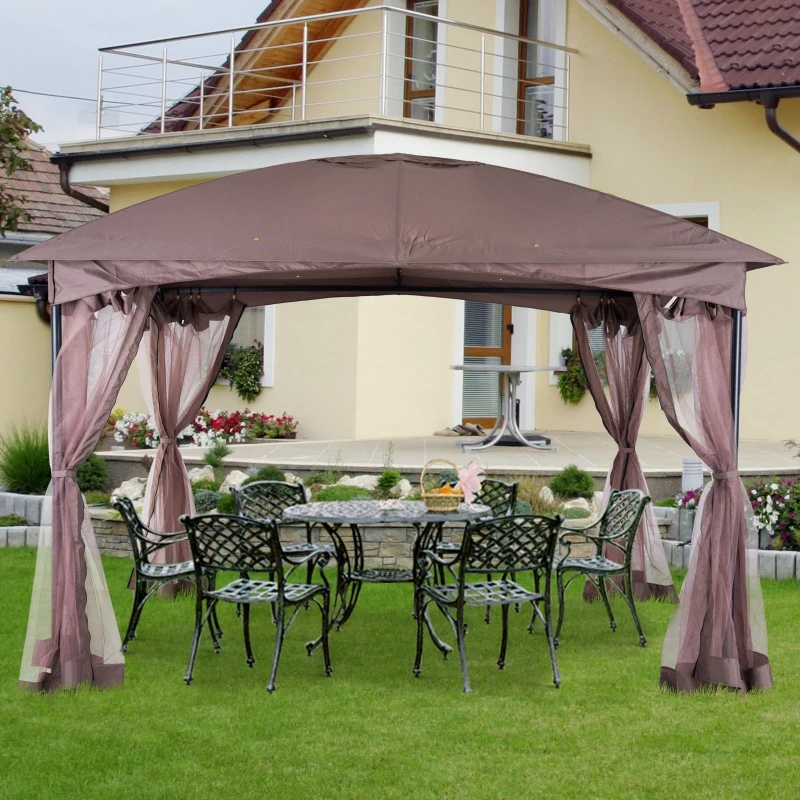 Outsunny 3.5x3.5 m Gazebo W/Mesh Walls-Light Brown/Black