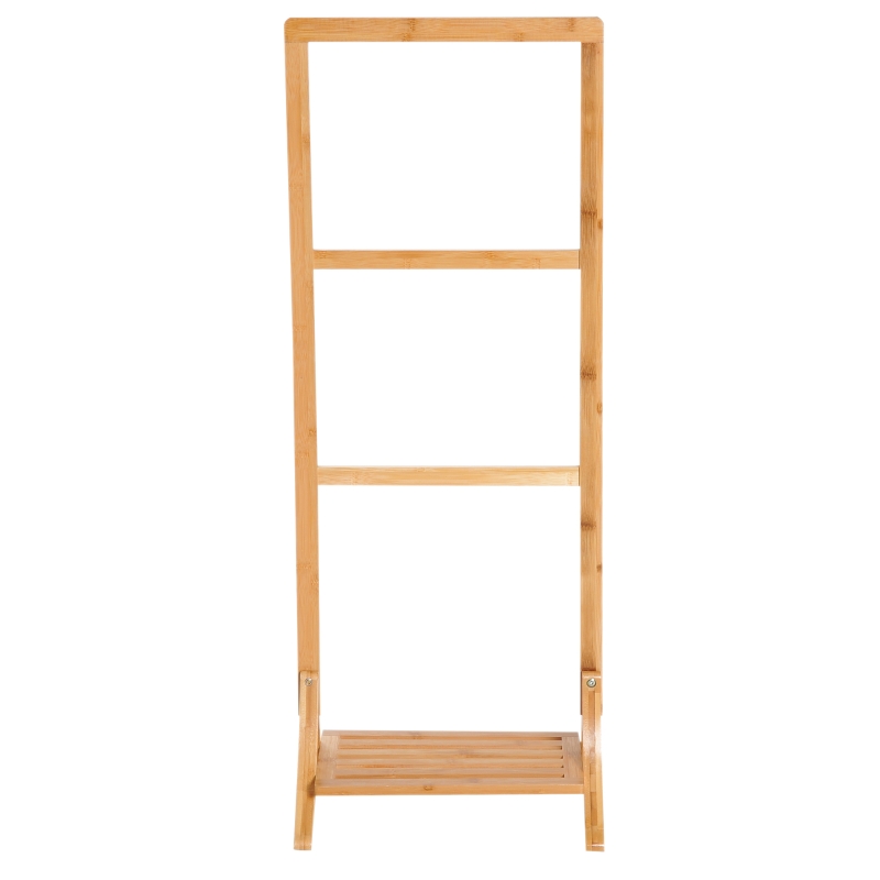 HOMCOM Free Standing Bamboo Towel Rack, 3 Rails&1 Shelf, 40.5Lx28Wx104H cm