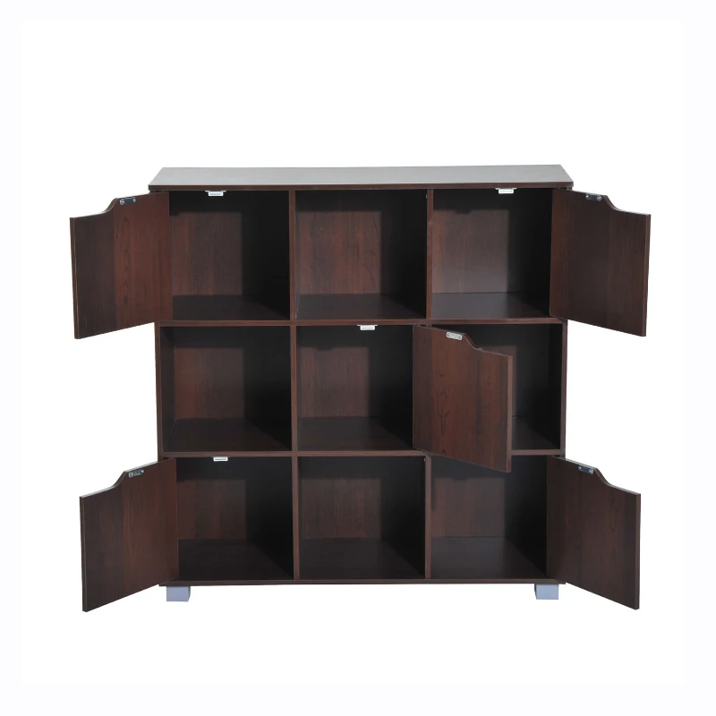 HOMCOM 9-Cube Bookcase W/5 Doors, Particle Board-Dark Coffee