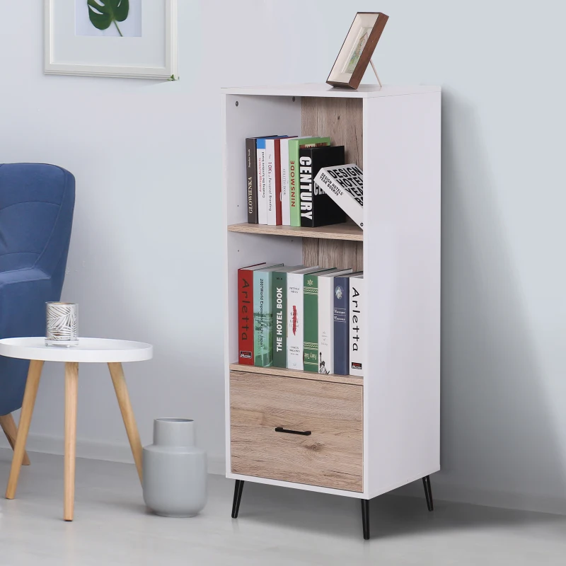 HOMCOM 3-tier Scandinavian Style Storage Cabinet, 48Wx40Dx123H cm-White/ Oak Colour