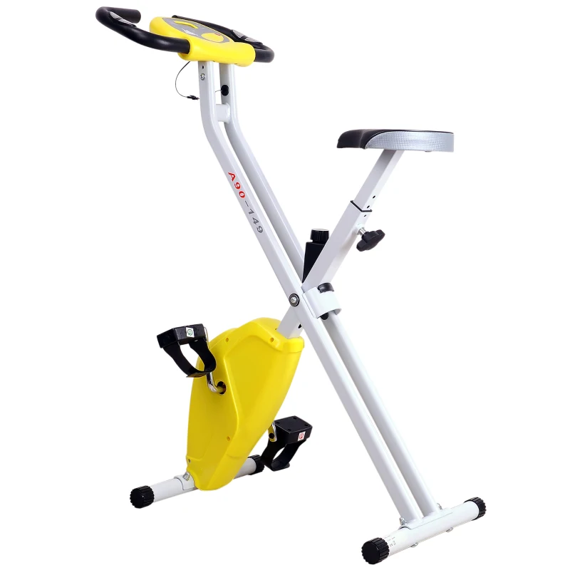 HOMCOM Folding Exercise Bike LCD Monitor Home Gym Exercise Adjustable Tension Padded Seat Heart Rate Monitor Pulse Sensor Yellow