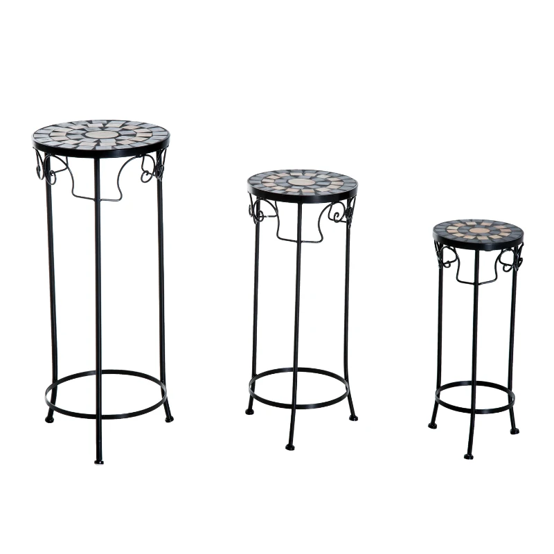 Outsunny Set of 3 Pcs Plant Stand-Black