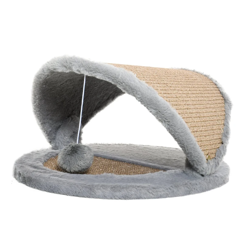 PawHut Cat House Kitten Bed Pet Furniture with Sisal Scratching Area Soft Plush for Rest and Play, Grey and Brown