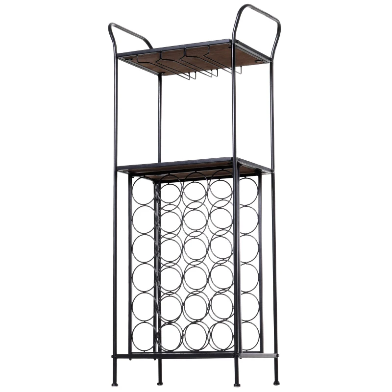 HOMCOM Metal Frame 24 Bottle Wine Rack Unit w/ Pine Wood Table Top Black Brown