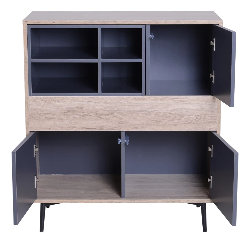 HOMCOM Storage Cabinet, 78Lx39Wx87.2H cm, Particle Board, Metal-Dark Grey/Wood Grain Colour