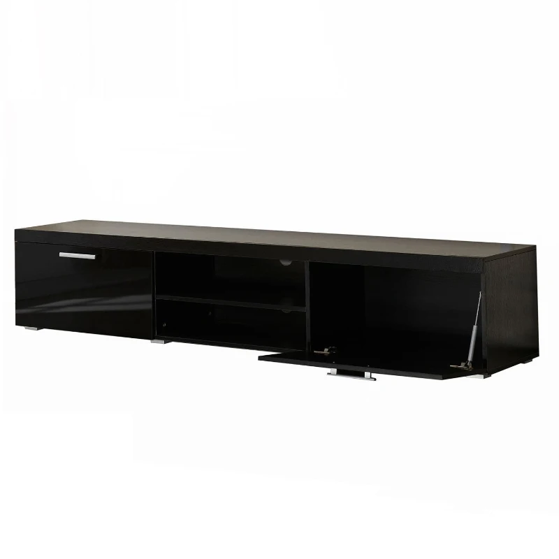 HOMCOM TV Cabinet Unit, 2 High Gloss Doors-Black