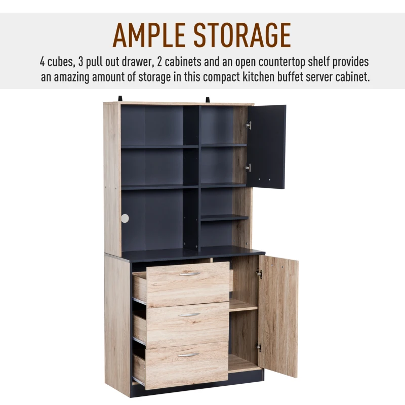 HOMCOM Freestanding Kitchen Pantry Cabinet, 90Lx39Wx169H cm-Black and Oak Colour