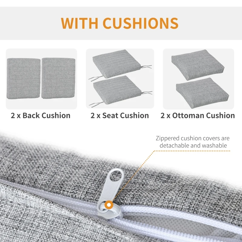 Outsunny 5-Piece Garden Reclining Chair Set Patio Furniture Set with Footstools Coffee Table Cushions, 3-Position Adjustable Backrest, Aluminium Frame