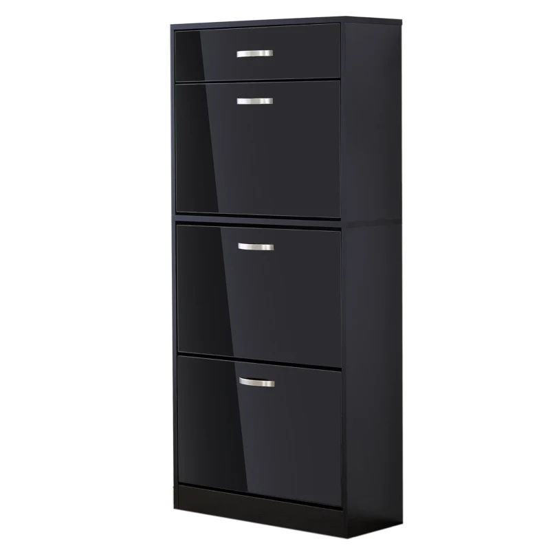 HOMCOM Shoe Storage Cabinet W/3 tipping drawers-Black