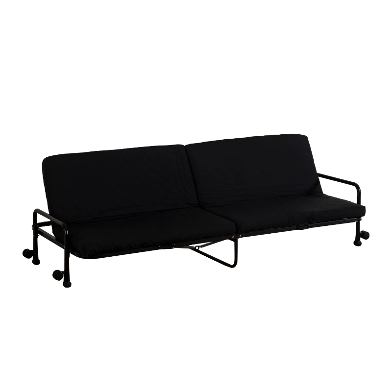 HOMCOM Foldable Fabric Couch, 3 Seats, w/wheels-Black