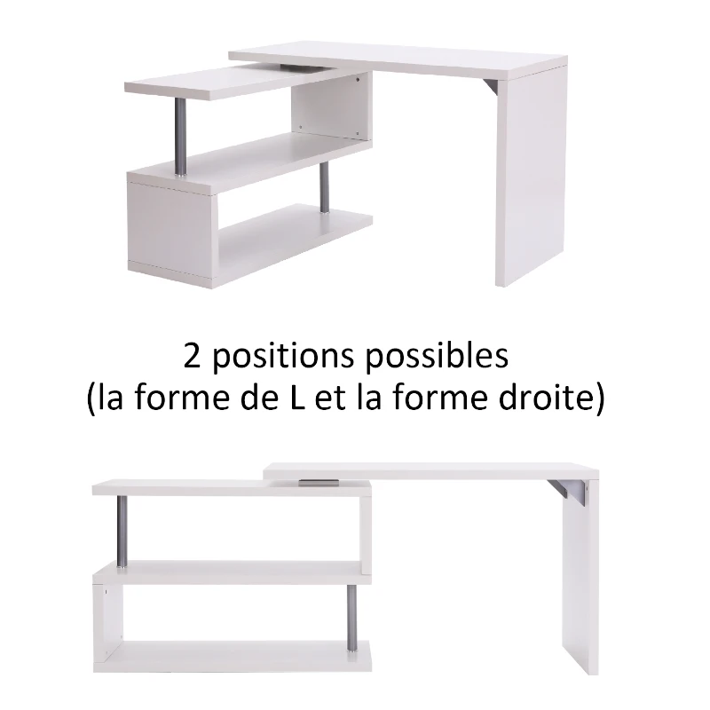 Homcom Bureau Informatique en Métal Chromé Blanc 255,5 x 94 x 31 cm