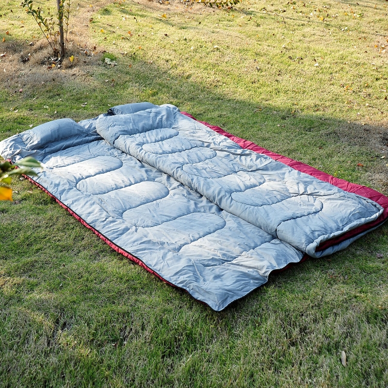 Outsunny Camping Double Sleeping Bag-Wine Red Colour