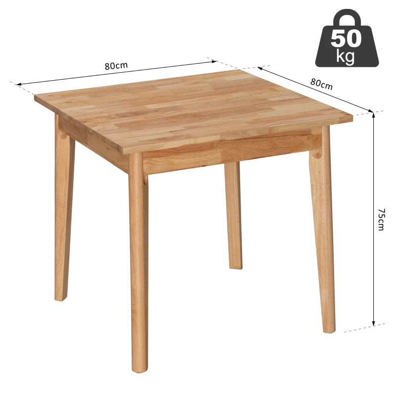 HOMCOM Solid Wood Dining Table, 80Lx80Wx75H cm, Rubber wood