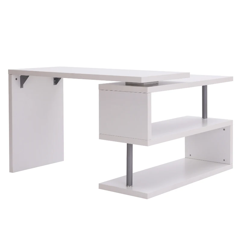 Homcom Bureau Informatique en Métal Chromé Blanc 255,5 x 94 x 31 cm