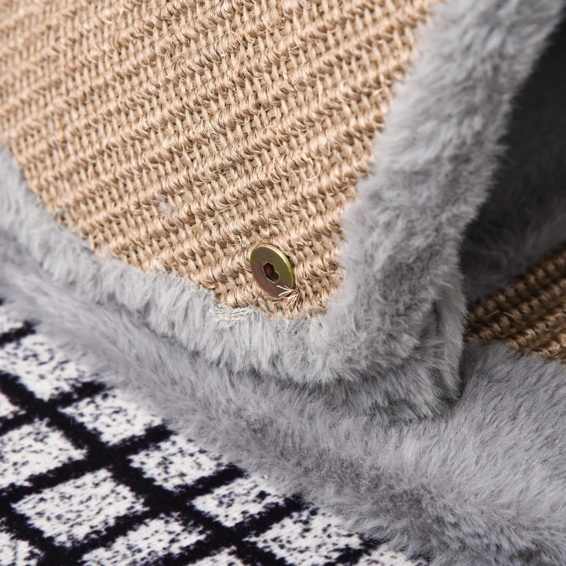 PawHut Cat House Kitten Bed Pet Furniture with Sisal Scratching Area Soft Plush for Rest and Play, Grey and Brown