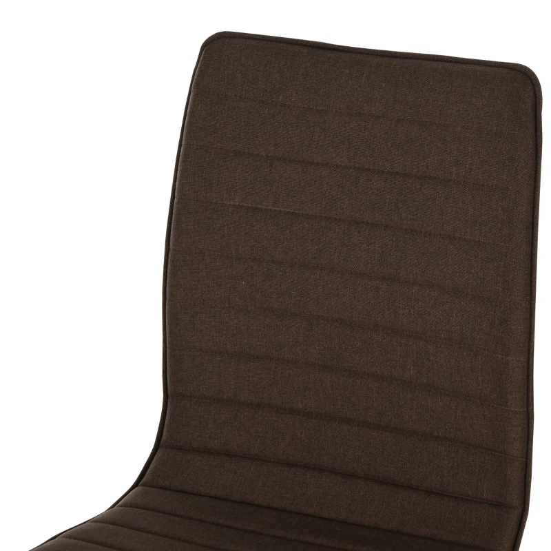 HOMCOM Set of 2 Armless Dining Chairs w/ Metal Frame Linen Upholstery Padding Wood-Effect Legs Foot Pads Simple Modern Style Brown