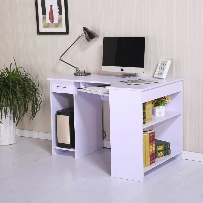 HOMCOM PC Corner Desk W/Storage Drawer Shelf, W118xD77xH76 cm-White