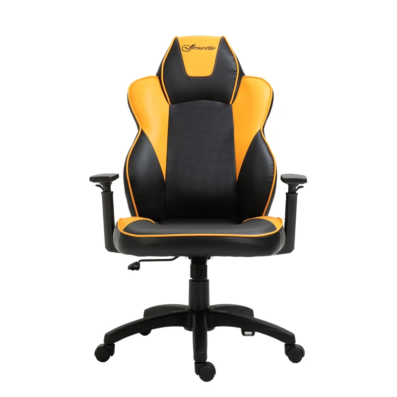 Vinsetto PU Leather Office Swivel Chair w/ Orange Panels Padding High Back Adjustable Height Armrests Wheels Home Gaming Seat Black