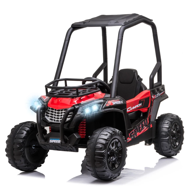 HOMCOM 12V Battery-powered 2 Motors Kids Electric Ride On Car Off-road UTV Toy 3-6 km/h with High Roof Parental Remote Control Music Lights MP3 Suspension Wheels for 3-8 Years Old Red