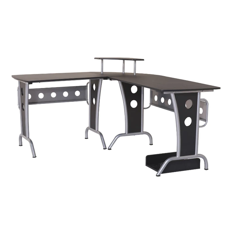 HOMCOM MDF L-Shaped Corner Home Office Desk w/ Steel Panels Black