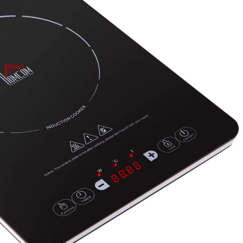 HOMCOM Portable Induction Hob Induction Cooker 2000W Single Hot Plate Electric Cooktop with 8 Power & Temperature Levels 4H Timer Child Lock Sensor Touch LED Display Ceramic Glass Panel