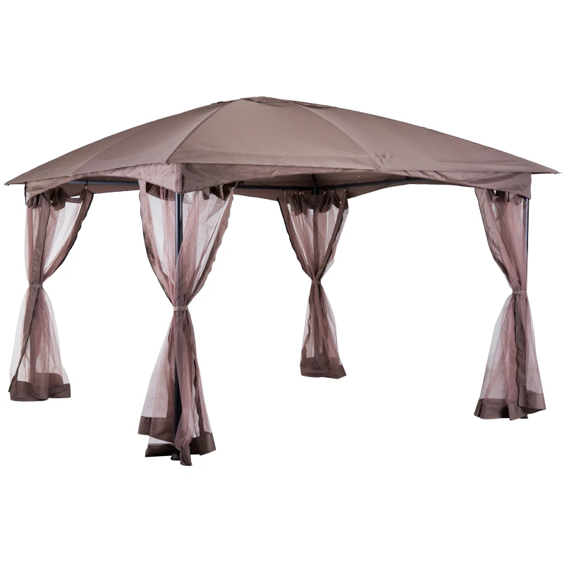 Outsunny 3.5x3.5 m Gazebo W/Mesh Walls-Light Brown/Black