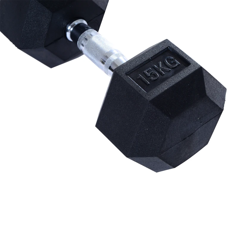 HOMCOM Rubber Dumbbell Weights Body Power Hex Home Gym Exercise Workout Fitness Training Lifting (15kg) Sold As Single