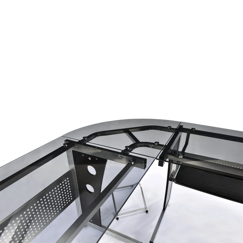 HOMCOM Bureau d'Angle en Verre Fumé Trempé Noir