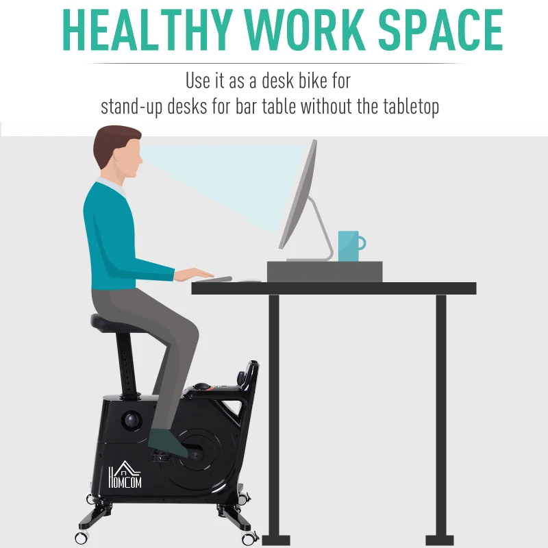 HOMCOM Steel Collapsing Portable Exercise Bike w/ Table Top Desk Black