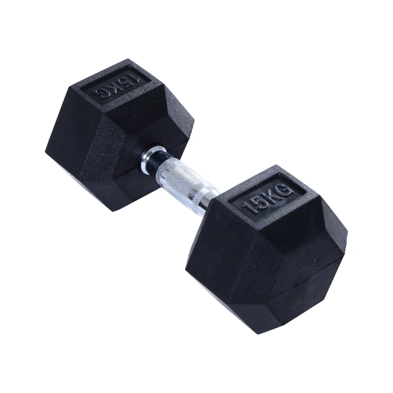 HOMCOM Rubber Dumbbell Weights Body Power Hex Home Gym Exercise Workout Fitness Training Lifting (15kg) Sold As Single