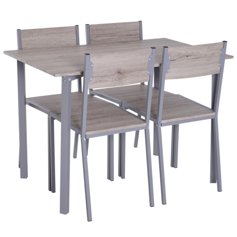HOMCOM 5 Pcs Dining Set, MDF/Steel- Natural Wood/Grey Colour
