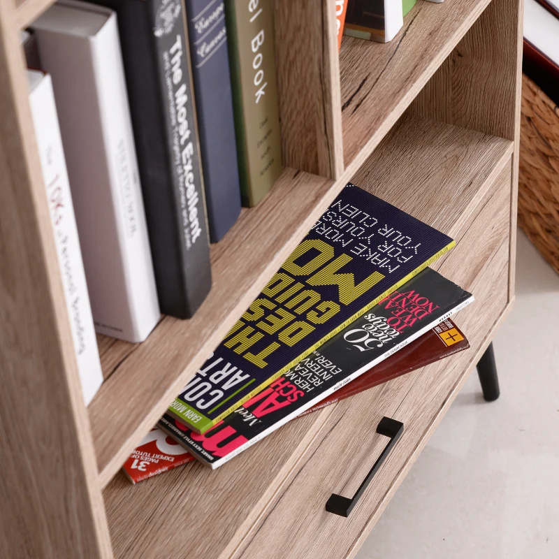 HOMCOM Bookcase, 68.5Lx30Wx120.5H cm-Oak Wood Colour