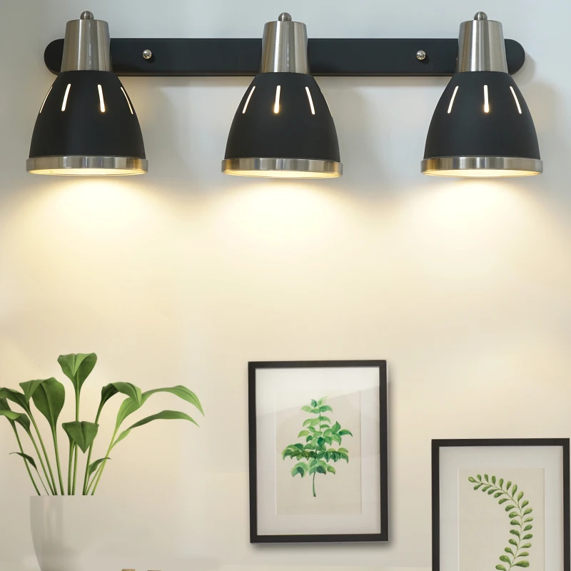 HOMCOM 3 Lights Adjustable Wall Lamp, Ф13x16Hx55L cm, Metal-Black