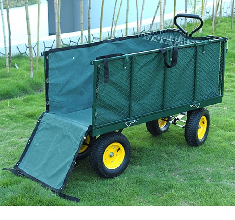 Outsunny Chariot de Transport à 4 Roues en Métal Vert 98 x 45 x 85 cm