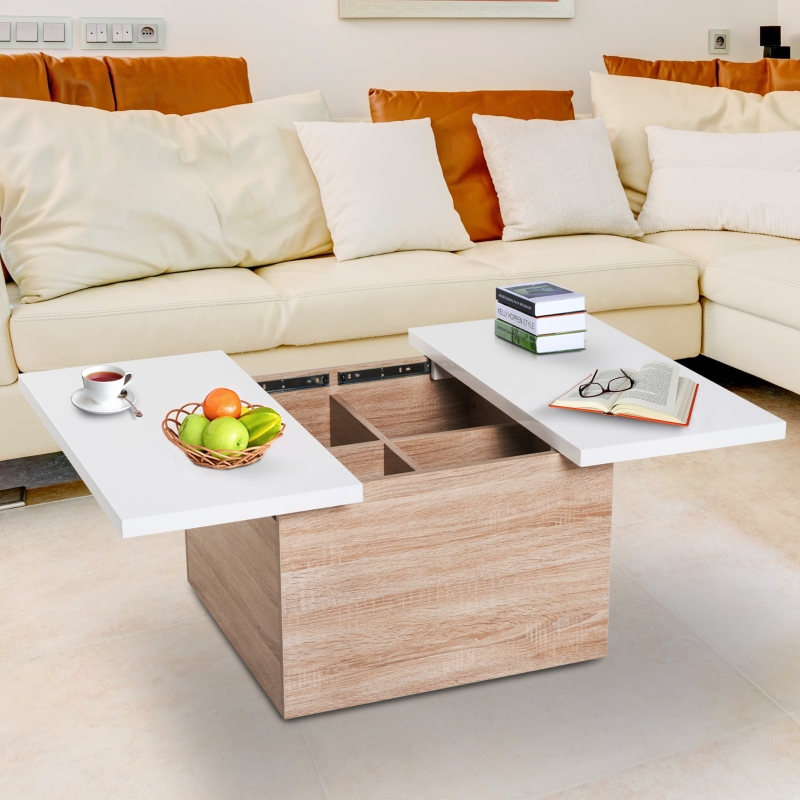 HOMCOM Coffee Table W/Storage and Sliding Top-White/Oak | Aosom UK